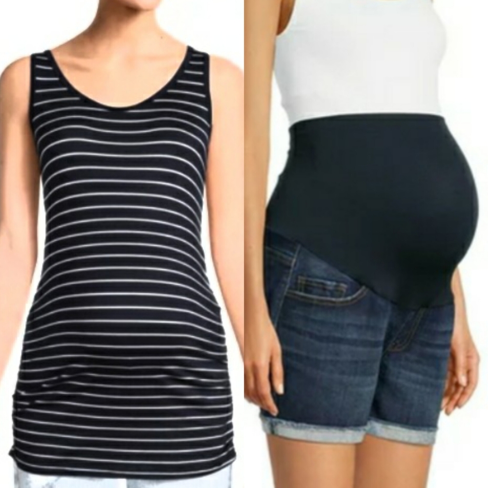 Size Medium New Maternity Striped Shirt & Shorts